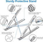 Tukzer Foldable Laptop Stand Riser for Laptop, MacBook, Notebook & Tablets up to 17 Inch, 7 Level Height Angle Adjustment, 2X Stronger M-Shape Aluminum Silicone Pads Air Ventilation (Silver) - Image 5
