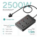 Ambrane Extension Board, 4 Type C, 2 USB, 5 International Power Sockets, 2500W Output, Long Cable, Wall Mount Option, Supports Laptop Charging for Office, Home Appliances (SmartStrip 2 Pro, Black) - Image 3