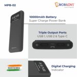 MOBILOVE 10000mAh 22.5W Super Fast Charging Slim Power Bank with USB-A Output, Type C PD Output, Type C Input, Rapid Charge for iPhone, Android & Other Devices | Smart LED Display (Black) - Image 4