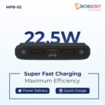 MOBILOVE 10000mAh 22.5W Super Fast Charging Slim Power Bank with USB-A Output, Type C PD Output, Type C Input, Rapid Charge for iPhone, Android & Other Devices | Smart LED Display (Black) - Image 5