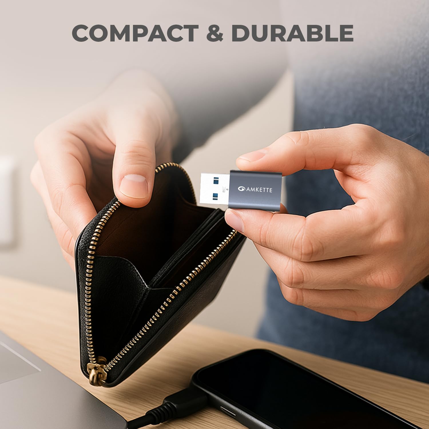 Amkette USB 3.0 Type-C Female to USB-A Male OTG Adapter | 5Gbps High-Speed Data Transfer | 15W Fast Charging | Compact, Portable & Durable Aluminum Alloy | Universal Compatibility for Laptops & More - Image 3