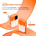 Armor Scoop Power Bank 20000mAh Fast Charging 22.5W | 2 Built-in Cables | 2 Output Ports | Type C Input & Output | Supports Android, Apple, Tablets, Earbuds, Watch | 5 Layer Protection (Orange Burst) - Image 3