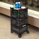 Kitchenwell Metal Multi-Purpose Trolley Storage Organizer and Kitchen Accessories Items for Kitchen Storage Rack Square Design Fruits & Vegetable Onion Cutlery (Matt Black, 3 Layer Drawer) - Image 4
