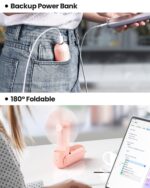 Handheld Mini Fan, 3 IN 1 USB Rechargeable Portable Fan [12-19 Working Hours] with Power Bank, Flashlight, Pocket Design for Travel/Summer/Concerts/Lash, Gifts for Women (3 in 1 Fan) - Image 4