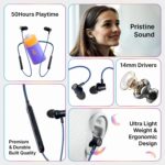 pTron Tangent Evolve w/ 50Hrs Playtime, HD Mic, Pristine Sound, 14mm Drivers, Bluetooth V5.3 w/Dual-Device Pairing Wireless Neckband, Magnetic Buds, Voice Assistant,Type-C Fast Charging & IPX4(Black) - Image 3