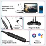 pTron Tangent Evolve w/ 50Hrs Playtime, HD Mic, Pristine Sound, 14mm Drivers, Bluetooth V5.3 w/Dual-Device Pairing Wireless Neckband, Magnetic Buds, Voice Assistant,Type-C Fast Charging & IPX4(Black) - Image 5