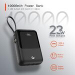 23W Fast Charging 10000mAh Power Bank with Type-C PD, USB-A Output, Micro Input, Built-in Cables (Lightn-ing, Type-C, Micro, Type-A) Dual LED Torch with Digital Display (Black) - Image 3