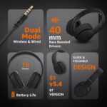 Amazon Basics Wireless Over Ear Headphones, Bluetooth 5.4, 40mm Drivers, 18H Playtime, Foldable Lightweight Design with Aux Support, Deep Bass & Mic, Black - Image 3