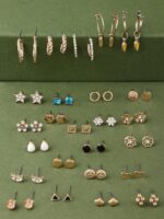 Zaveri Pearls Set Of 25 Gold Tone Smart Casual Wear Studs & Hoop Earrings For Women-ZPFK14053 - Image 3
