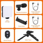 Vlogging Kit 6 in 1 for iPhone, Android (with Tripod), Mini LED + Cardioid Microphone + Phone Clip + Tripod for Live Broadcasting, Video Calling, Vlogging, YouTube, Instagram (T-6.1) - Image 4