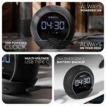 Xech Alarm Clock with Speaker for Heavy Sleepers | Small Table Clock for Students | USB Powered Bedside Clocks | Phone Stand & Pen Holder | Ideal Valentine Gift for Wife, Man, Husband (Ellipse, Black) - Image 4