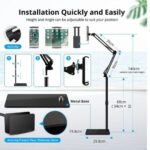 Mobile + Tablet Floor Stand [1 Mobile + 1 Full Size Tab Holder Clip]-SooPii Tablet Holder Mount with Adjustable Height & Strong Arm, Heavy Base, Compatible with Tabs & Cell Phones (4.7''-14'' Devices) - Image 3