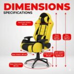 ASE GAMING Gold Series Ergonomic Gaming Chair Premium PU Leather, Adjustable Neck & Lumbar Pillow, 180 Degree Recline with Black Metal Base with 3 Years Warranty (Yellow) - Image 3