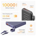 Ambrane 10000mAh Slim & Compact Powerbank with in-Build Type C Cable, 22.5W Fast Charging, USB & Type C Output, Power Delivery, Quick Charge for iPhone, Android & Tablets, Earbuds, (Stylo N10,Green) - Image 3