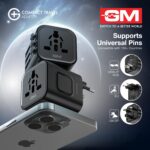 GM G+ Compact Travel Adapter | Universal All-in-One Worldwide Plug (US/UK/EU/AU) | Multi-Device Charging | Smart Safety Protection | Foldable, Fire-Resistant Travel Charger for 150+ Countries - Black - Image 4