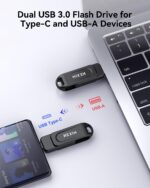 KEXIN Dual 64GB USB 3.0 Pen Drive Flash Drive 100MB/s Swivel USB-A & Type-C Memory Stick for Smartphone Tablet iPhone 15/16 Car Game Console, Black 64GB - Image 3
