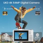 SOPPY 4K Digital Camera with WiFi Transfer, 64MP Vlogging, 18X Zoom & 3" Flip Screen, Auto Focus YouTube Camera, 32GB SD Card Included, Compact for Kids, Teens & Beginners, White - Image 3