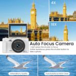 SOPPY 4K Digital Camera with WiFi Transfer, 64MP Vlogging, 18X Zoom & 3" Flip Screen, Auto Focus YouTube Camera, 32GB SD Card Included, Compact for Kids, Teens & Beginners, White - Image 4