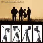 Camera Tripod 188cm/74inch,Aluminium Lightweight Tripod with Mobile Phone Holder Mount & Carry Bag, 360 Degree Head for Smartphone, GoPro, Cameras(Black) - Image 4
