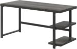 Computer Desk with Storage Shelves, 53 x 23.6 Inch Large Office Table, Grey Wood Top, Black Metal Frame, Industrial Style,Home| Living Room | Gaming Desk - Image 3