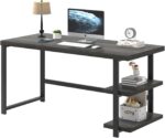 Computer Desk with Storage Shelves, 53 x 23.6 Inch Large Office Table, Grey Wood Top, Black Metal Frame, Industrial Style,Home| Living Room | Gaming Desk - Image 4