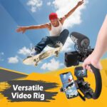 Zeadio Video Handheld Stabilizer, Triple Cold-Shoe Handle Grip with Smartphone Holder、360° Ball Head Mount, Compatible with All Camera Sport Camera DSLR Smartphone - Image 3