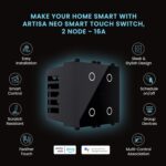 Wipro Artisa Neo Wi-Fi Smart 4 Node Touch Switch (6A Each) | Tempered Glass | Works with App, Alexa, Google Assistant | Compatible with Wipro Artisa | Suitable for LED Lights etc| Pack of 1, Black - Image 3