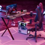 ARKANE Gaming Table 110 cm | Carbon Fiber Finish Computer Desk for Home and Office | Inverted Y-Frame Gaming PC Table Workstation with Headphone Hook and Cup/Bottle Holder (Carbon Fibre Black) - Image 3