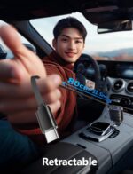 120W Ultra Fast Car Cellular Phone ChargerÂ–4 in 1 Retractable Charger with USB-C Cable & Purple Starry Sky Lights,Dual USB Port,180° Adjustable,Compatible with iOS & Type-C Device(Charger-C3) - Image 3
