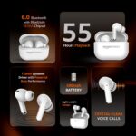 Amazon Basics TWS Wireless in Ear Earbuds, Bluetooth 6.0 Earphones with Mic, 55H Playtime, Bluetrum 5656A Chipset, Compact 500 mAh Charging Case, Clear Calls, Ergonomic Design (White) - Image 3