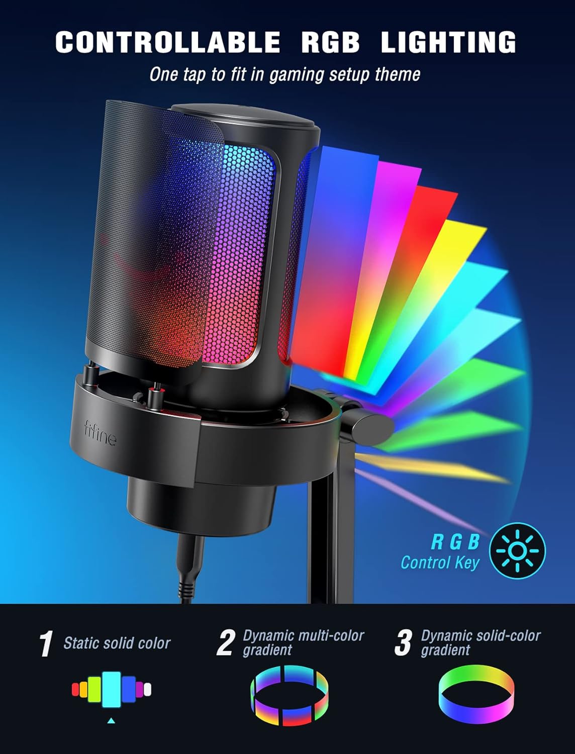 FIFINE AmpliGame Gaming Microphone, USB PC Mic for Streaming, Podcasts, Recording, Condenser Computer Desktop Mic on Mac/PS4/PS5, with RGB Control, Mute Touch, Headphone Jack, Pop Filter, Stand-A8 - Image 3