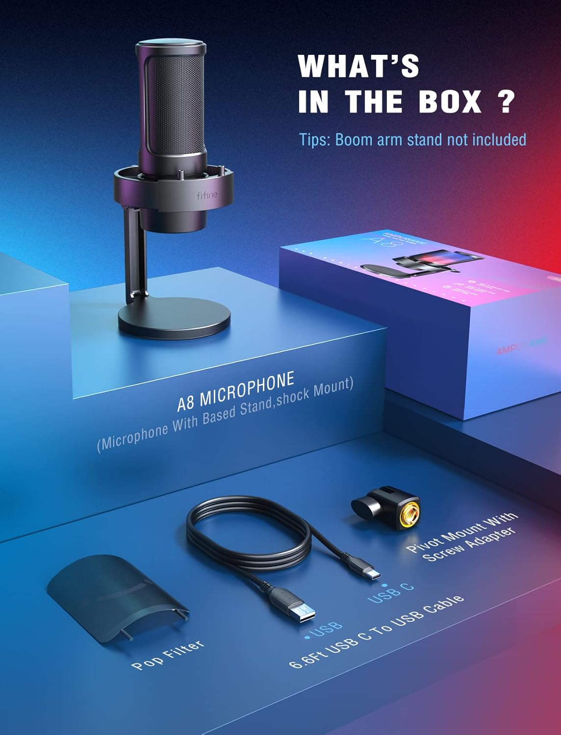 FIFINE AmpliGame Gaming Microphone, USB PC Mic for Streaming, Podcasts, Recording, Condenser Computer Desktop Mic on Mac/PS4/PS5, with RGB Control, Mute Touch, Headphone Jack, Pop Filter, Stand-A8 - Image 5