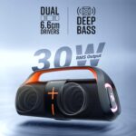 ZEBRONICS 30 Watts Portable Bluetooth Speaker, 10 Hours Playback, Dual 6.6cm Powerful Drivers, Dual Passive Radiator, mSD, TWS, Call Function, BTv5.3, USB, RGB LED (Sound Feast 200) - Image 3