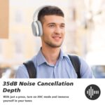 Srhythm NiceComfort 95 Hybrid Noise Cancelling Headphone Wireless, Bluetooth Headset with Transparency Mode,ENC,HD Sound Silver - Image 3