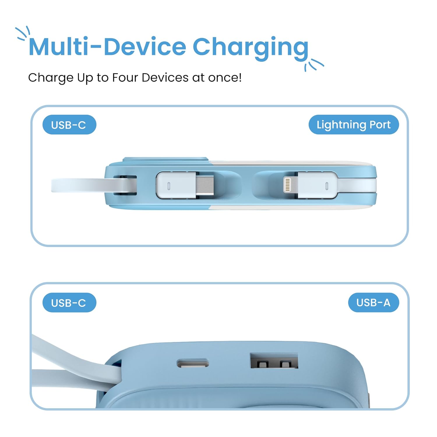 Armor Scoop Power Bank 10000mAh Fast Charging 22.5W | 2 Built-in Cables | 2 Output Ports | Type C Input & Output | Supports Android, Apple, Tablets, Earbuds, Watch | 5 Layer Protection (Frost Bite) - Image 4