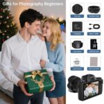 8K Digital Cameras for Photography, WiFi 64MP Vlogging Camera for YouTube, 4" Touch Screen Professional Camera with Dual Lens, Auto Focu, 16X Digital Zoom, 3000mAh Batteries, 32GB Card, Black - Image 4