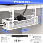 Climberty® No Drill Under Desk Cable Management Tray, Adjustable Metal Wire Organizer Rack with Clamp for Cord, Power Strip & Network Cable Storage, Office Or Home Use, 13x4.7x3.1 inches (White) - Image 3