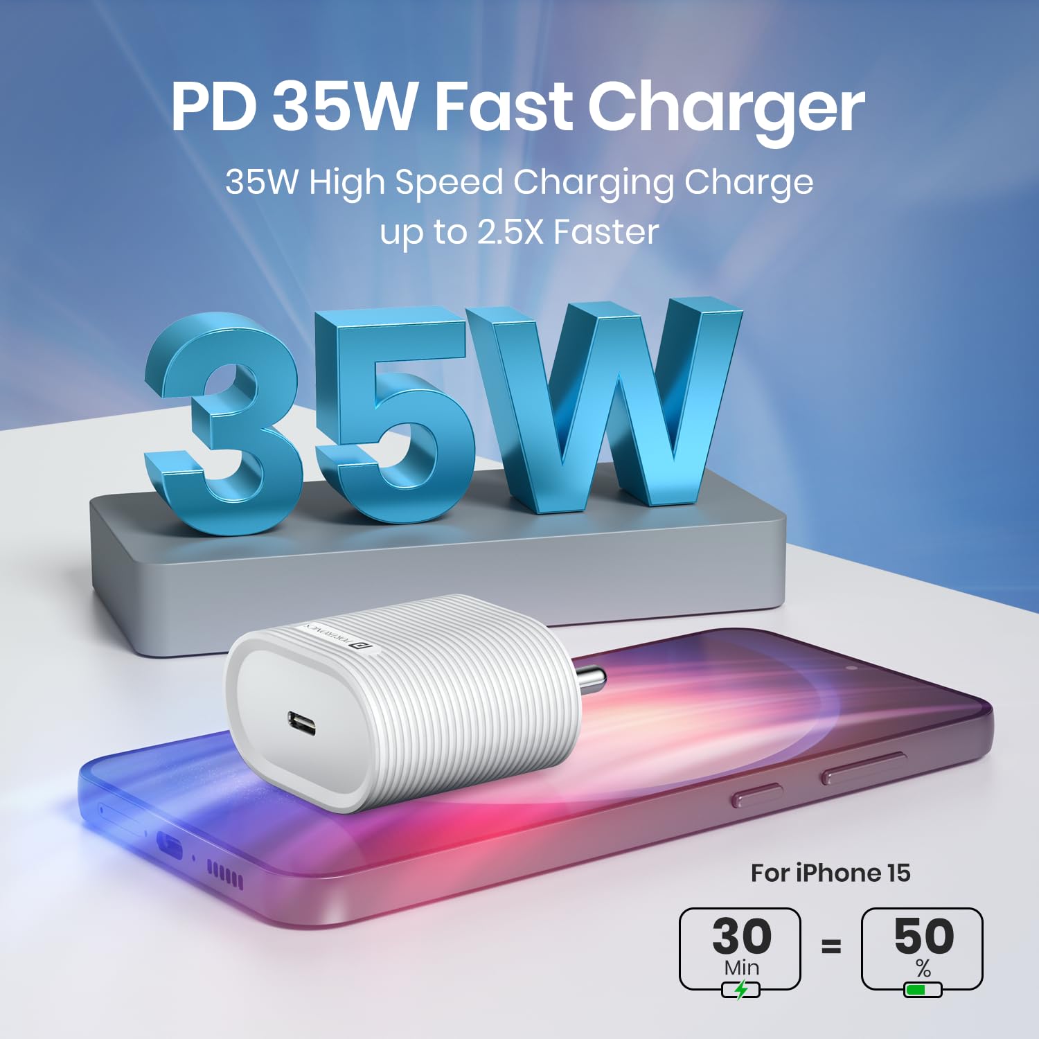 Portronics 35W Adapto 35G Type C PD Fast Charging Adaptor,PPS Support,GaN Technology, iPhone 16/15/14/13(Pro, Pro Max, Plus),iPads,Samsung Note/S/A/F/M Series,MacBook Air & Android Devices(White) - Image 3