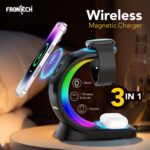 Frontech Magnetic Mobile Holder with 3-in-1 Wireless Charger Stand for Mobile, Smartwatch & Earbuds | RGB Touch Light | 360° Rotatable | ABS + Silicone Build | 1-Year Warranty - Image 3
