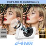 64MP 4K Digital Camera, Hoestr 18X Zoom Autofocus Point and Shoot Compact Camera with 64GB TF Card, Flash, 2.8" LCD Screen for Teens Adult Beginner Travel Photography Vlogging（White） - Image 3