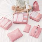 Travel Organizer 7 in 1 Travel Laundry Cosmetics Luggage Packing Organizers Set Makeup Bags Organizer Packing Cubes with Shoe Bag for Travel, Nylon (Pink) - Image 3