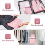 Travel Organizer 7 in 1 Travel Laundry Cosmetics Luggage Packing Organizers Set Makeup Bags Organizer Packing Cubes with Shoe Bag for Travel, Nylon (Pink) - Image 5