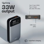 Lifelong Electronics 10000mAh Slim Compact Power Bank | Type C Input | 2 Output Ports (Type C & Type A) | 33W Fast Charging Powerbank | Cable Included |Ideal for Mobiles, Earbuds, Speakers (Grey) - Image 3