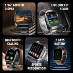 Cultsport Ace X 1.96" AMOLED Smartwatch, Premium Metallic Build Smartwatch for Men, Always On Display, Bluetooth Calling, Live Cricket Score, Health Tracking, Functional Crown - Image 3