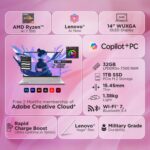 Lenovo Yoga 7 2-in-1 AMD Ryzen AI 7 350 (32GB RAM/1TB SSD/14 (35.5cm)/WUXGA OLED/50 Tops NPU/Copilot+ PC/Win 11/Office Home 2024+ Lenovo AI Now/Yoga Pen/Seashell/1.4Kg), 83JR009EIN Convertible Laptop - Image 3