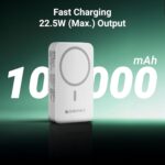 ZEBRONICS EnergiSafe 10R2 || 10000mAh MagSafe Wireless Power Bank | 15W Wireless & 22.5W PD (PPS) Fast Charging | Built-in Stand | Type-C & Lightning Cable | 5× Outputs | for iPhone & AirPods (White) - Image 3