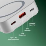 ZEBRONICS EnergiSafe 10R2 || 10000mAh MagSafe Wireless Power Bank | 15W Wireless & 22.5W PD (PPS) Fast Charging | Built-in Stand | Type-C & Lightning Cable | 5× Outputs | for iPhone & AirPods (White) - Image 4