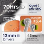 GOBOULT Newly Launched Z40 V2.0 with 70H Playtime, Quad Mic ENC, 45ms Low Latency, 13mm Bass, Legacy Continues, IPX5, Bluetooth 5.4, TWS Truly Wireless in Ear Earbuds (Solar Orange) - Image 3