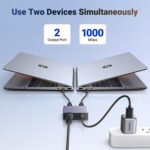 UGREEN 1 in 2 Out Ethernet Splitter Aluminum Gigabit Network Port LAN Internet Adapter with USB C Charging Cable Plug and Play for Cat8 Cat7 Cat6 Cat5e Cat5 RJ45 Cord - Image 3