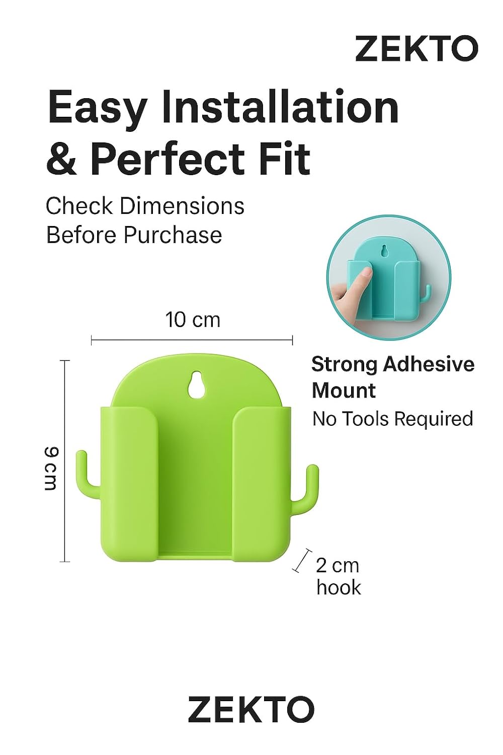 Wall Mount Mobile Holder for Home - Self Adhesive Phone Charging Stand with Dual Hooks, Multipurpose Remote Organizer for Bathroom, Kitchen & Office - Durable ABS, Pack of 4 (Random Colors) - Image 3